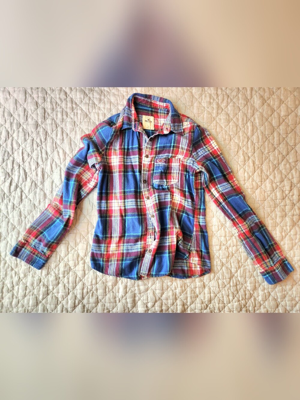 Hollister Women's Blue & Red Plaid Flannel Shirt